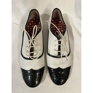 Hego’s Black & White Dandy Dress Flat Wingtip Saddle Leather Loafer Women Size 6